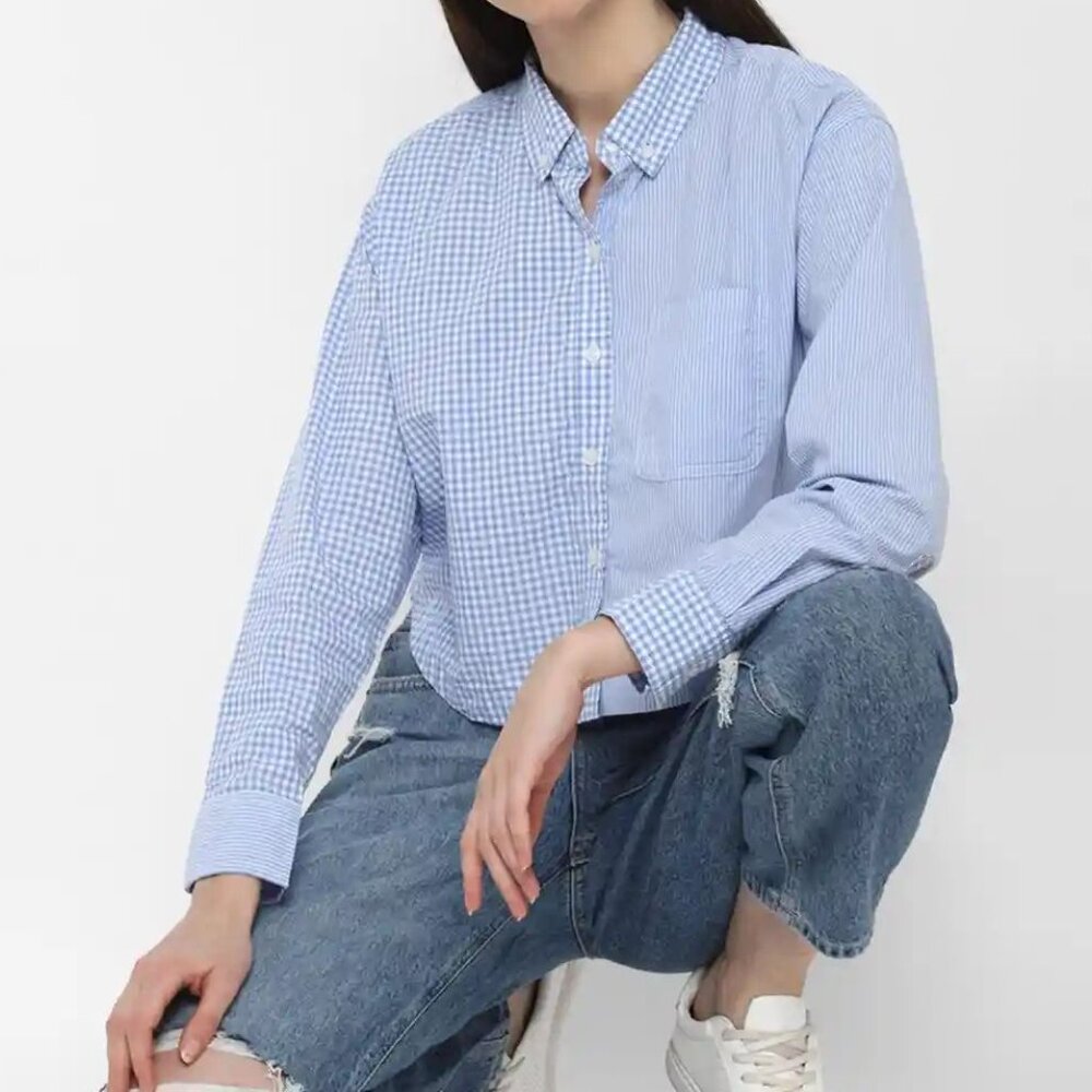 **NWT** Women’s American Eagle Long Sleeve Button Front Cropped Shirt, Medium